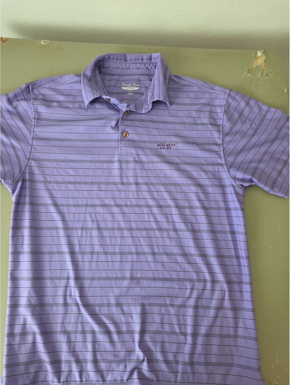 Straight Down Whisper Rock Purple Striped Polo Shirt Size Large